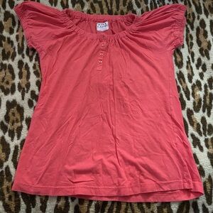 Nina Capri Coral Ruched Cap Sleeve Blouse